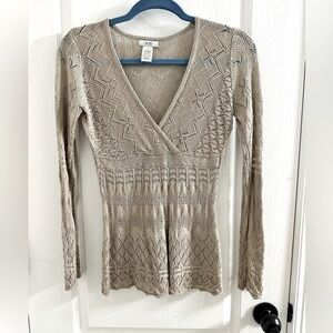 Cache Long Sleeve Tan V-Neck Sweater Size XSmall